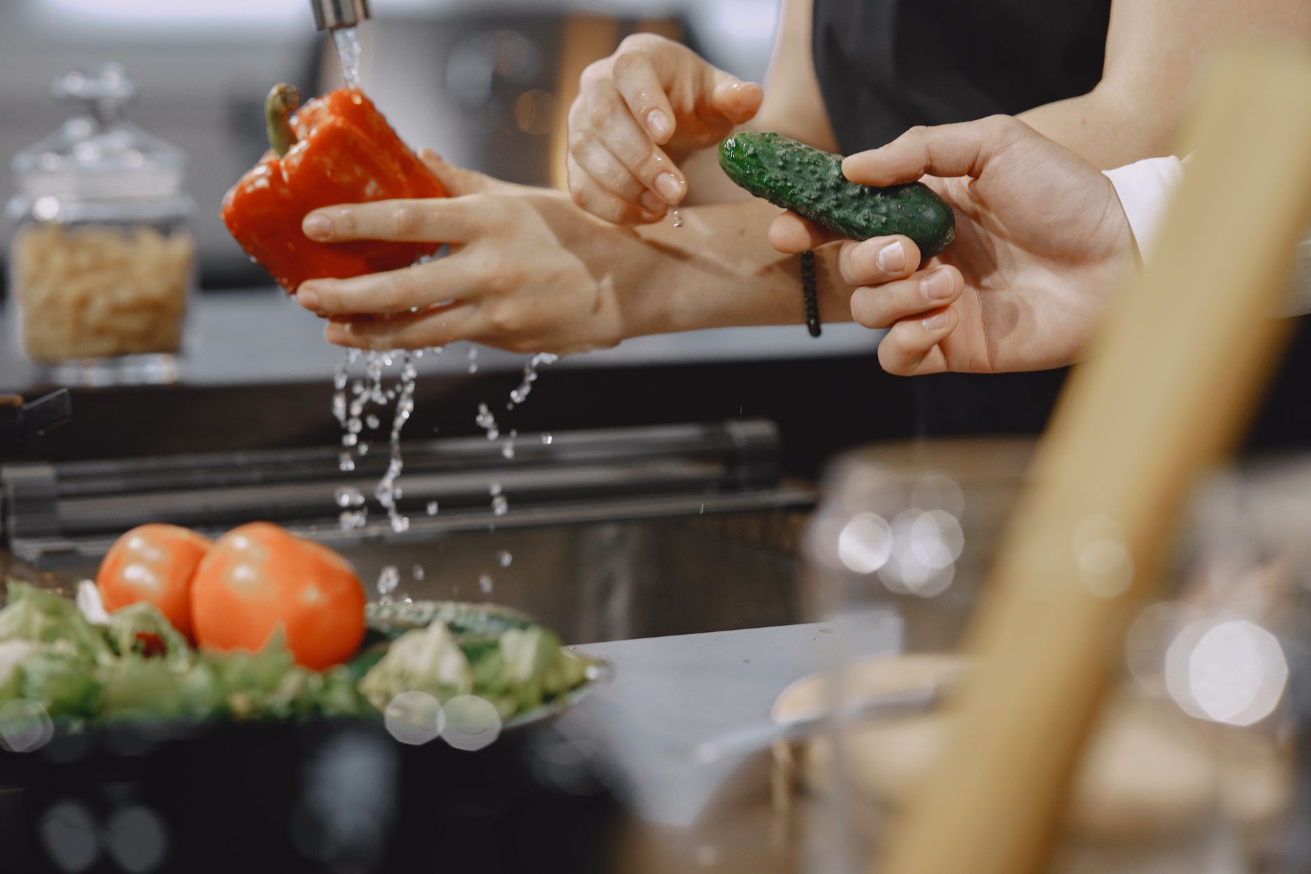 Healthy prepared ingredients on clean background